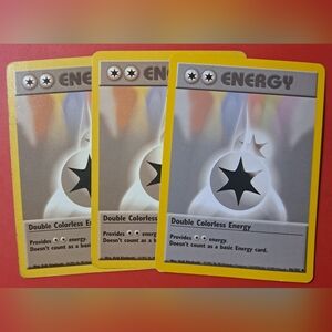 Three Double Colorless Energy 1999 Pokémon Cards 096/102 Lot